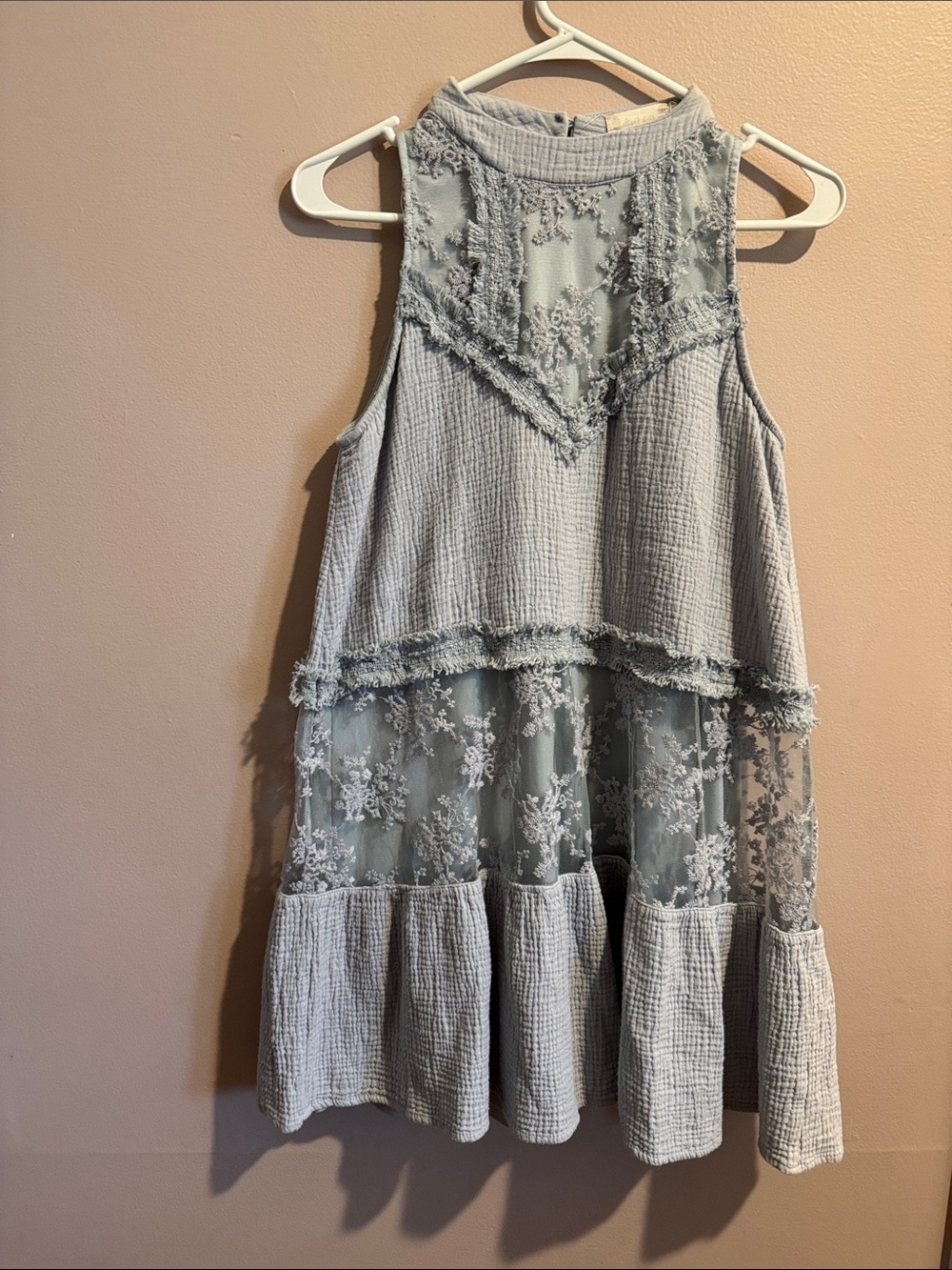 Light Blue Lace Tiered Sleeveless Dress